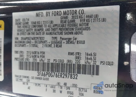 2014 Ford Fusion S из США, поврежденный, VIN 3FA6P0G76ER297832
